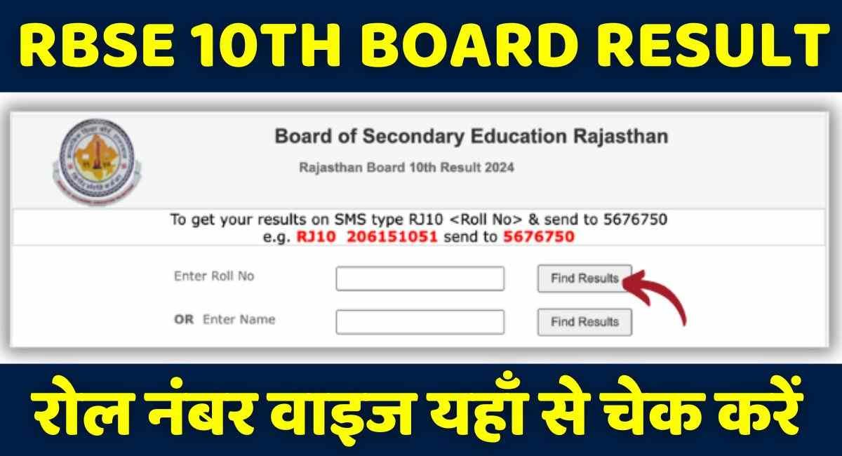 Rajasthan Board 10th Result 2024 Roll Number Wise